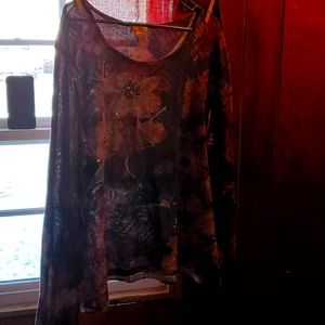 Purple flowers and light black long sleeve shirt